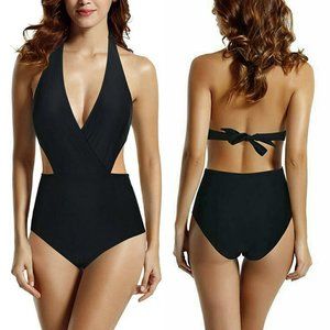 High Waisted Halter One Piece Monokini Swimsuit S